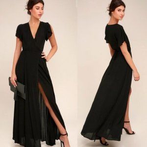Lulu's Heart of Marigold Black Wrap Maxi Dress